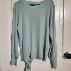 Celadon Simply Vera Wang Balloon Sleeve Waffle Knit Tie Hem Mint Green Sweater